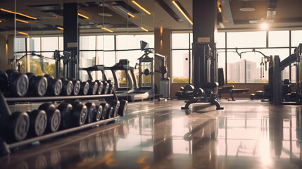 Fototapeta premium Modern gym interior with sport and fitness equipment