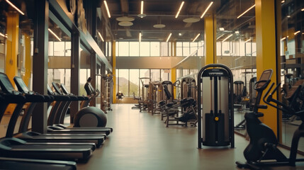 Modern gym interior with sport and fitness equipment