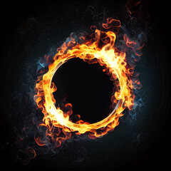 Burning thin ring or hoop on a black background. Generative AI