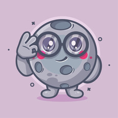 cute moon character mascot with ok sign hand gesture isolated cartoon in flat style design