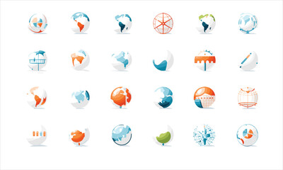 Globe web icons inline in various styles and vector white background