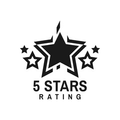Five star rating, best award icon or symbol. User ranking or rate, business reputation opinion survey or product premium quality evaluation vector emblem. Goods grade satisfaction feedback label