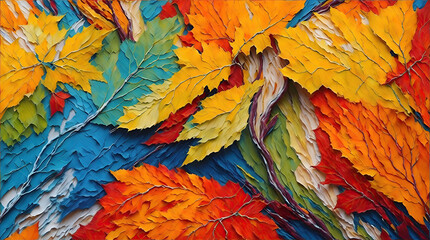 Fototapeta na wymiar autumn leaves background in oil and water painitng