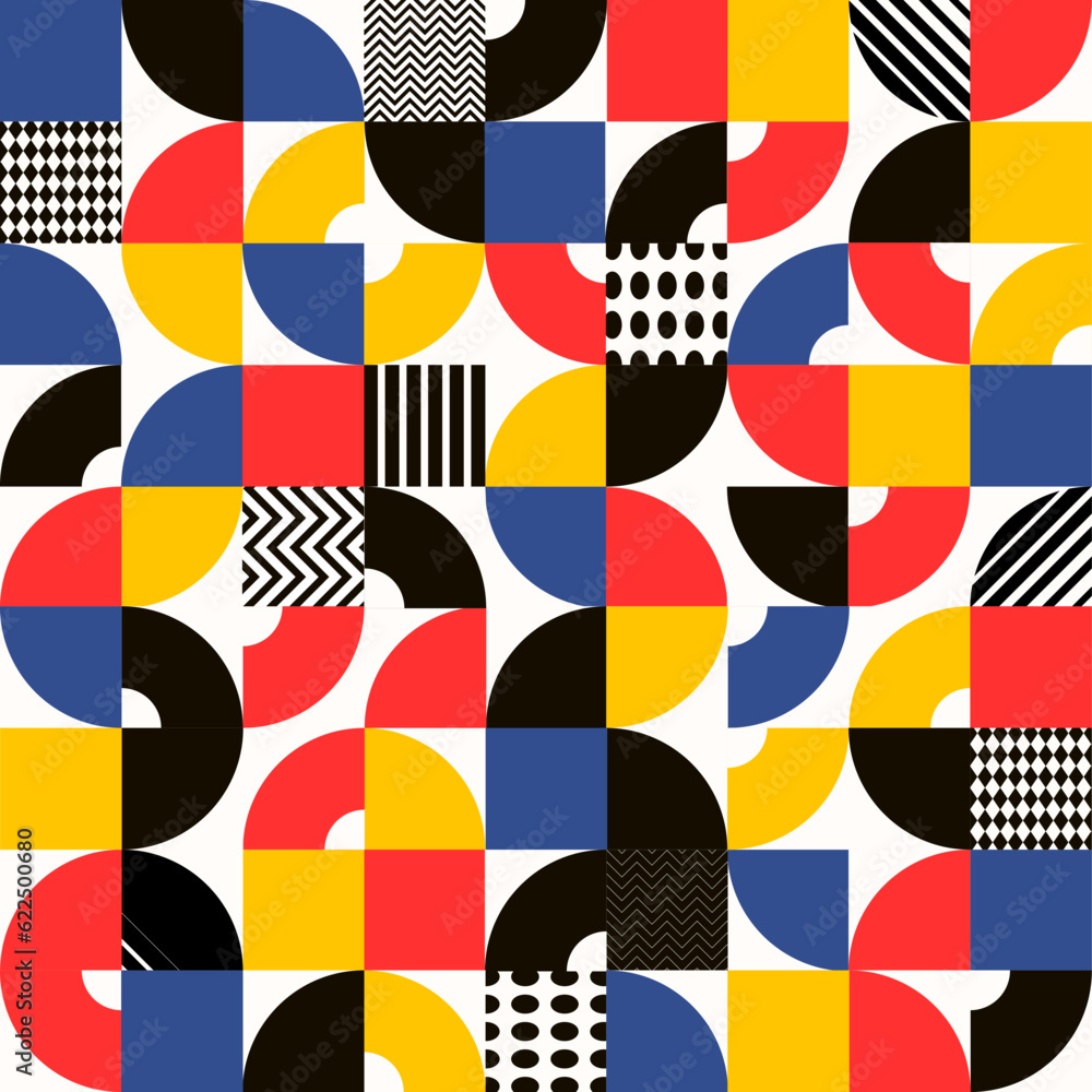 Poster abstract geometric bauhaus seamless pattern. retro background with vector graphic shapes, simple fig