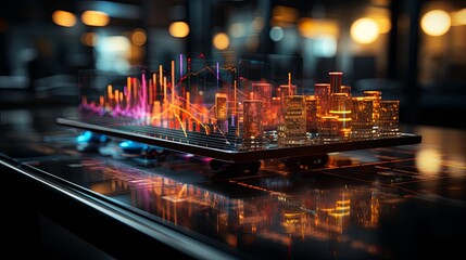 Plexus bar chart digital with city background