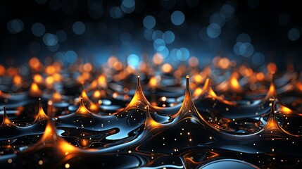 Digital generated image of abstract flowing data ramp made out of numbers and glowing blue splines moving up on black background.