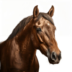 Portrait of a stallion horse isolated on white background, Transparent cutout