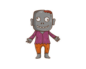 Cute Zombies color character, Happy Halloween, cartoon icon Hand drawn Outline vector illustration.
