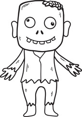 Cute Zombies character, Happy Halloween, cartoon icon Hand drawn Outline vector illustration.