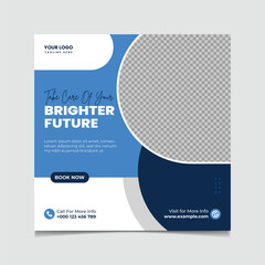 Dental clinic social media post template blue and white color