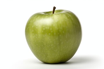 fresh green apple resting on a clean white table. Generative AI