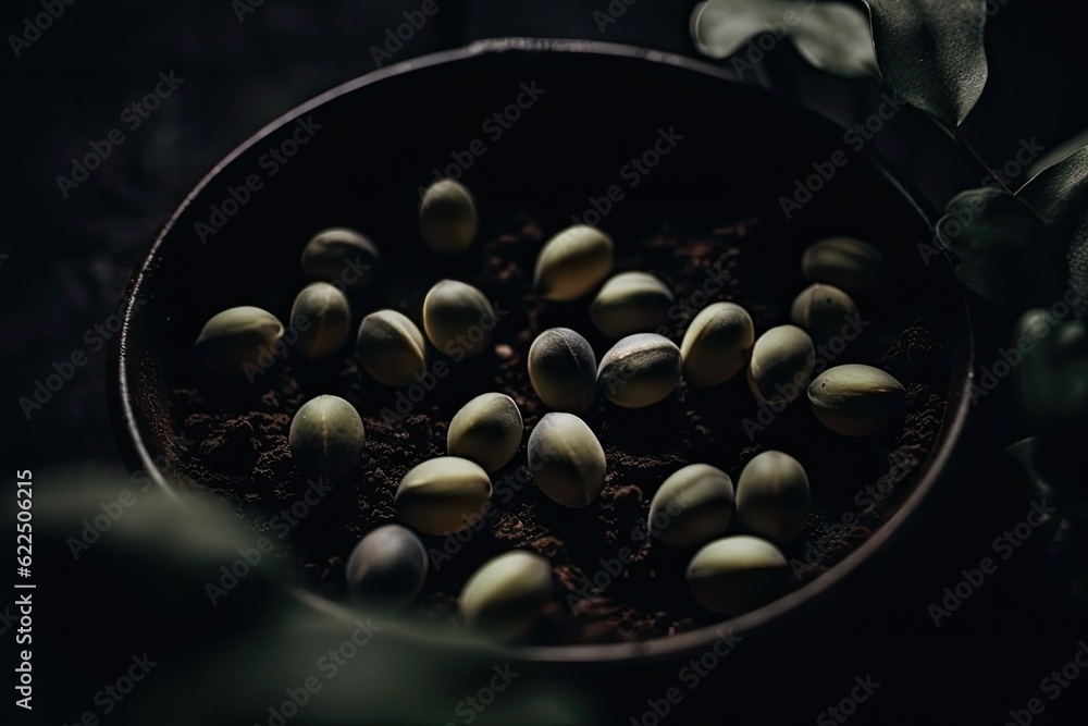 Poster wooden bowl filled with assorted nuts on a rustic table. generative ai