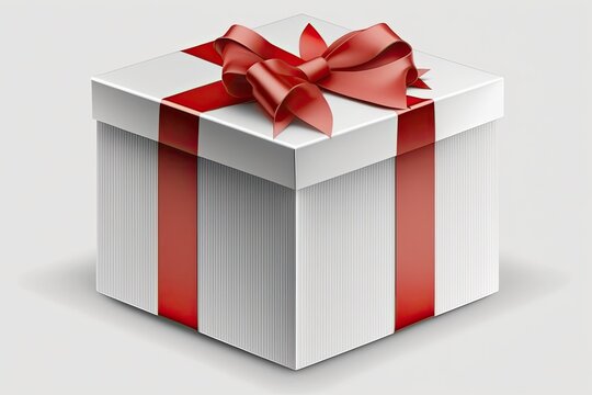 white gift box with a red ribbon and bow. Generative AI