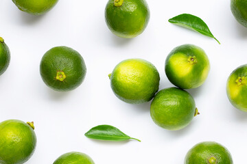 Fresh limes isolated on white background.