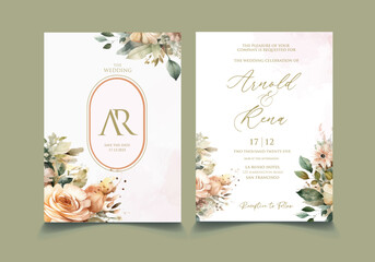 Beautiful Floral wedding invitation with watercolor floral template vector