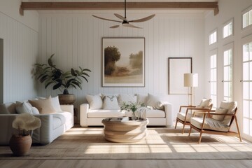 Amazing Southern Farmhouse Modern Living Room Interior With Golden Light And Sustainable Lifestyle Made With Generative Ai