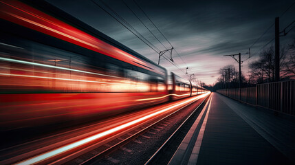 Fototapeta na wymiar Dynamic Movement: Train with Long Exposure Light Trails