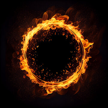 Burning thin ring or hoop on a black background. Generative AI