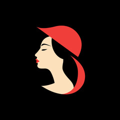 simple woman beauty red hat logo vector illustration template design