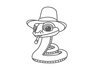 icon illustration of a cute snake wearing a hat and smoking