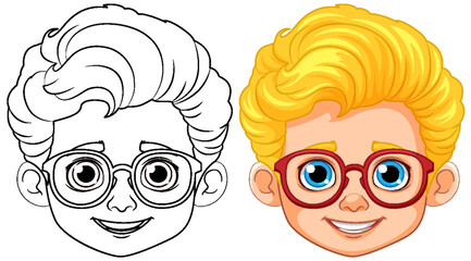 Boy with Blonde Hair and Brown Eyes Outline for Coloring