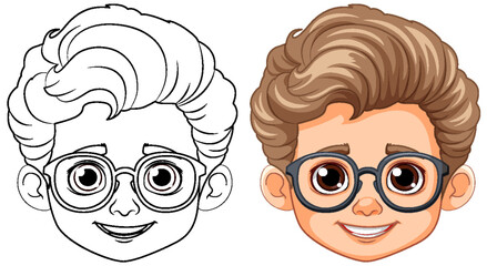 Boy with Blonde Hair and Brown Eyes Outline for Coloring