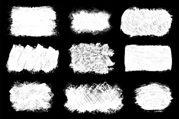 Set of scribble hand drawn in chalk on black background. Shabby white texture. Monochrome stain element. Rusted effect. Digitally generated image. Vector illustration, Eps 10. - Powered by Adobe