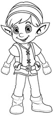 Cute Elf Cartoon Character Outline for Colouring