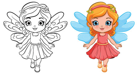 Fairy Girl in Beautiful Dress Outline for Colouring