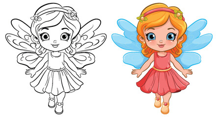 Fairy Girl in Beautiful Dress Outline for Colouring