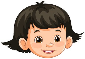 Cute Girl Head with Short Hair Cartoon