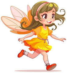 Fairy Princess in Yellow Dress Cartoon Character