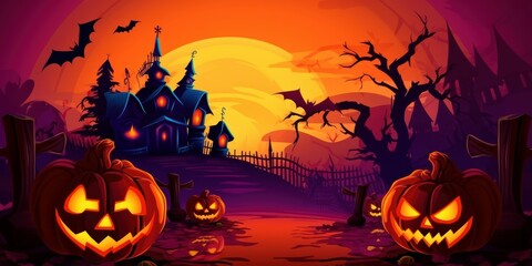 Fototapeta premium Pumpkin in Spooky Night, Jack O’ Lanterns, Halloween Background For Party Invitation. Generative Ai
