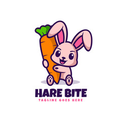 Vector Logo Illustration Hare Bite Mascot Cartoon Style.