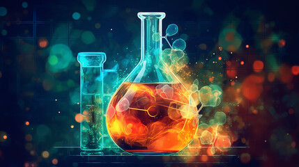 Chemistry science research lan background with a glass - obrazy, fototapety, plakaty