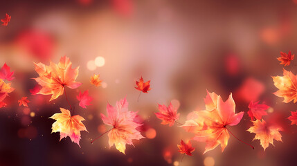 Naklejka na ściany i meble Fall blurred flying red leaves autumn nature .