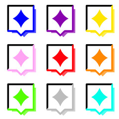 カラフルなキラキラ1と2色でカラフルな四角い吹き出しとカラフルな影　9個セット