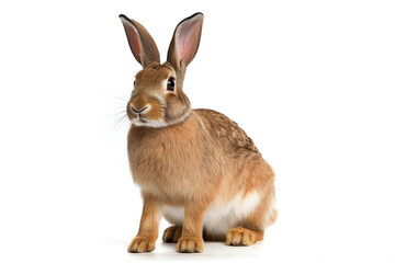Rabbit isolated on a white background,  Studio shot of a brown rabbit, Generative AI
