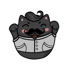 Lucky cat mustache logo style barber shop pattern illustration.	
