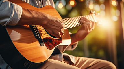 close up of a guitar player. Generative AI - obrazy, fototapety, plakaty