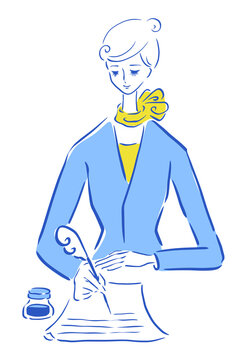 This is an illustration of a woman with a letter-writing scarf.