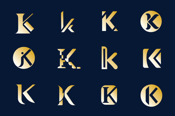 Set of K Logo gold simple modern logo collection with creative concept icon, premium vector isolated