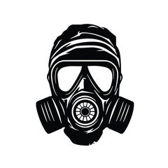 Face gas mask military illustration isolated respirator, Safety equipment, Toxic air protection, gas mask vector, Respirator helmet against toxic air, Army icon, Danger chemical pollution filter. 