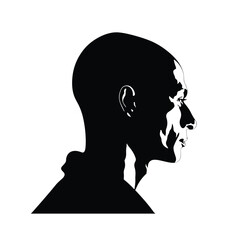 Silhouette bald man facing sideways, monk, vector isolated