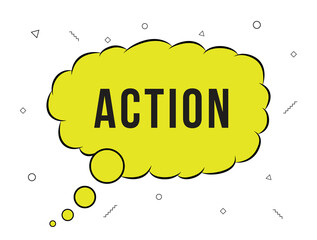 Action realistic paper speech bubble isolated on white background