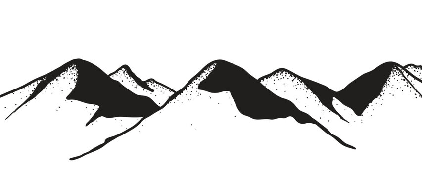 Black and white mountain line art wallpaper. Contour drawing luxury scenic landscape background design illustration for cover, invitation background, packaging design, fabric, banner and print.