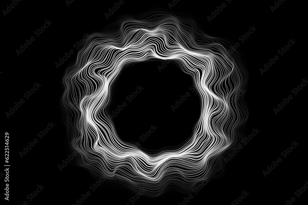 Poster abstract circle lines wave white isolated on black background. vector in concept technology, science