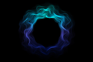 Abstract 3D sphere flowing light lines wave blue green gradient isolated on black background. Vector in concept of AI technology, science, music, modern. - 622514638