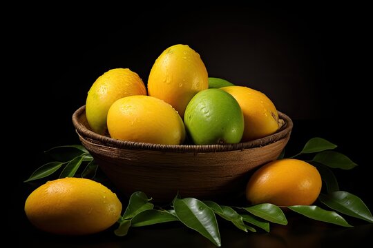 photo of a mango fruit in black background