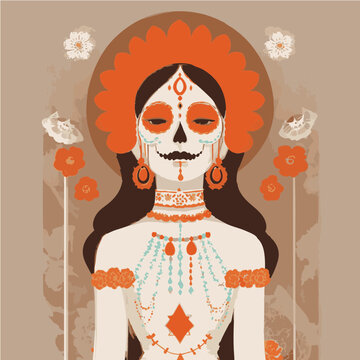 Vector de una catrina con tonos neutrales paleta simple